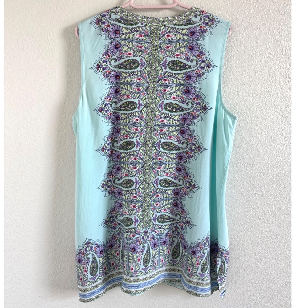 NWT J. Jill‎ Womens Paisley Floral Sleeveless Tunic Top Aqua Blue Petite Large - Picture 3 of 7